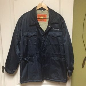 Mens med work jacket with Panasonic embroidery. Fleece line. Lightly worn.